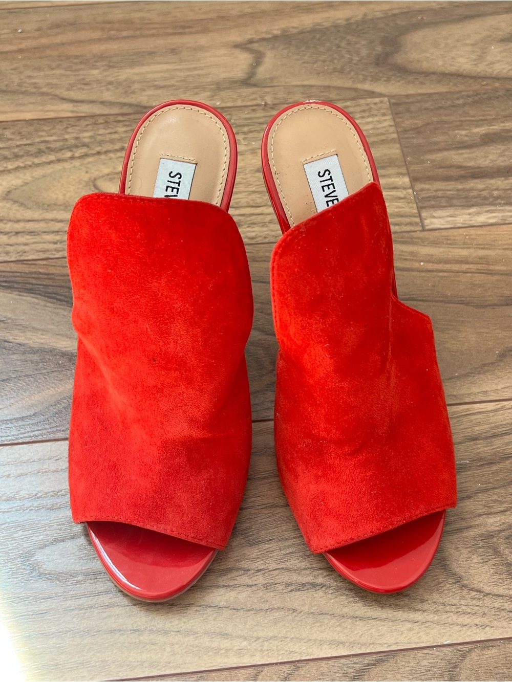 Steve Madden Red Suede Open-Toe Mule Heels - Picture 2 of 6